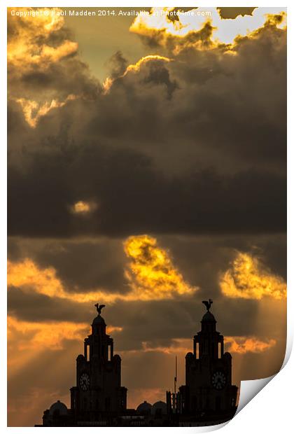 Fiery Sky Above The Liver Building Print by Paul Madden