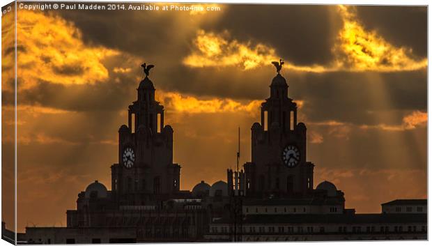 Orange sunset over the Liver Building Canvas Print by Paul Madden