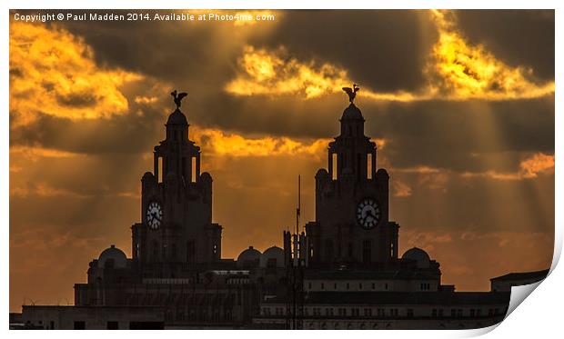 Orange sunset over the Liver Building Print by Paul Madden