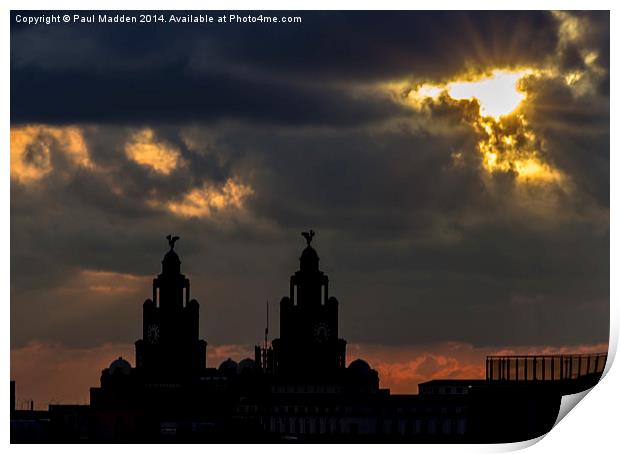 Liver Building and stormy skies Print by Paul Madden