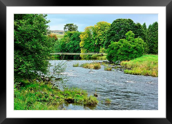  River Wharfe with Suspension Bridge  Framed Mounted Print by Gisela Scheffbuch