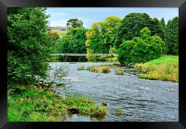  River Wharfe with Suspension Bridge  Framed Print by Gisela Scheffbuch