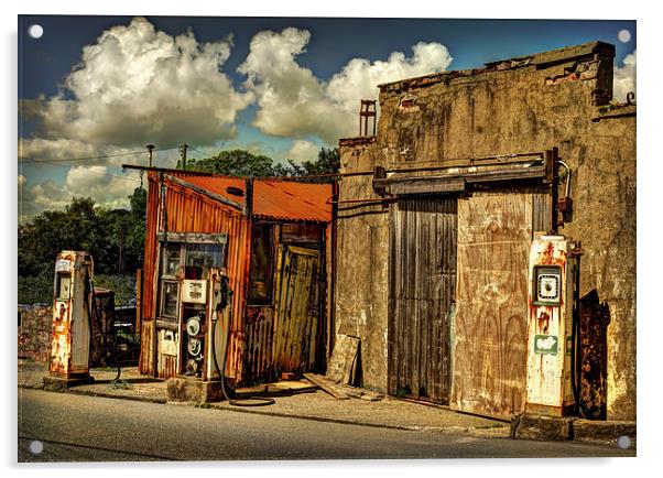  Old Village Petrol Station LLanrug Wales Acrylic by Mal Bray