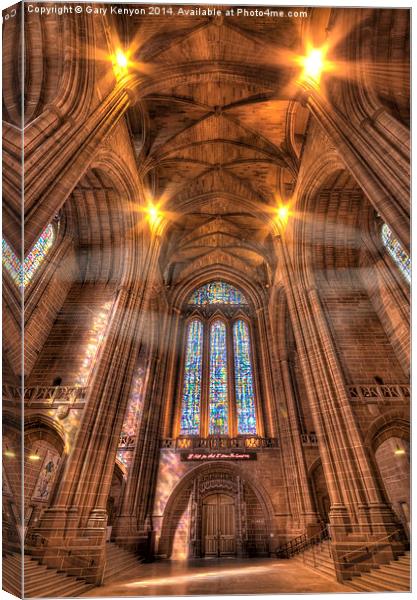  Light shines in the Liverpool Cathedral Canvas Print by Gary Kenyon