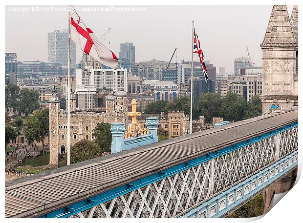 Tower of London - view from top of Tower Bridge Print by Philip Pound
