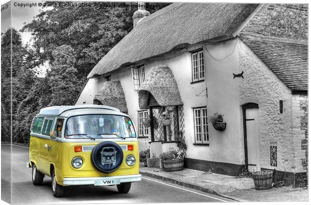  Volkswagen Camper and Thatched Cottage in West Lu Canvas Print by David Birchall