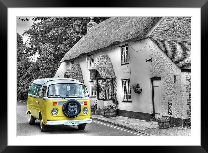  Volkswagen Camper and Thatched Cottage in West Lu Framed Mounted Print by David Birchall