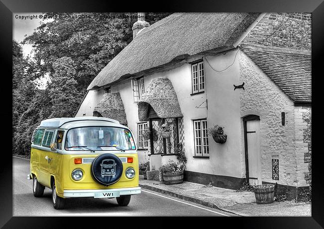  Volkswagen Camper and Thatched Cottage in West Lu Framed Print by David Birchall