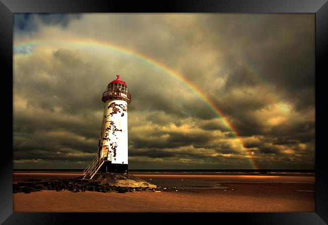  Rainbow over Talacre Lighthouse Point of Ayr Wale Framed Print by Mal Bray