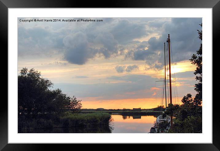  Sunset at horsey mere Framed Mounted Print by Avril Harris
