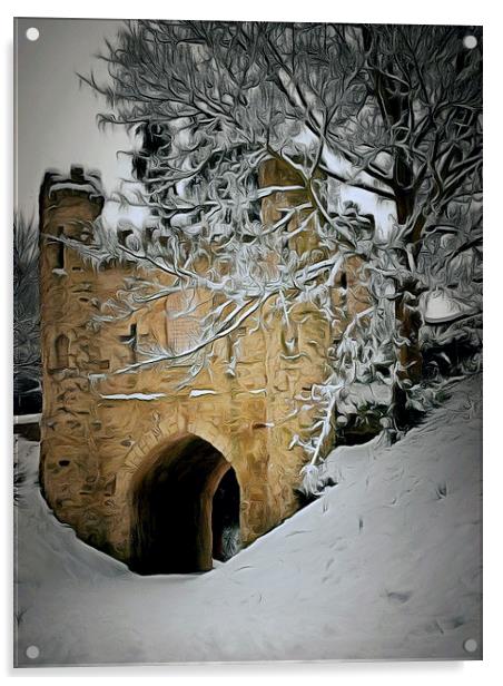  Reigate Castle in Winter Acrylic by Andy Huntley