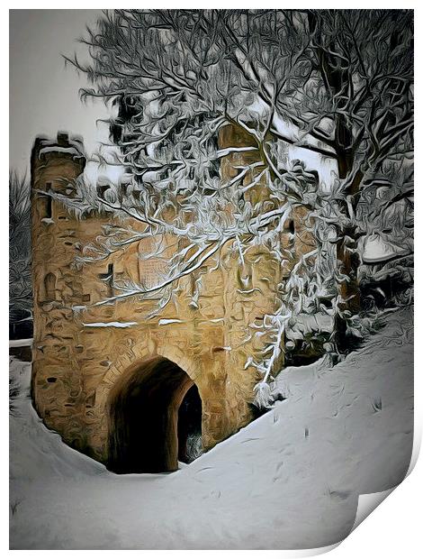 Reigate Castle in Winter Print by Andy Huntley