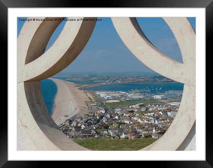 Chesil Beach Through Olympic Rings Framed Mounted Print by Nicola Clark