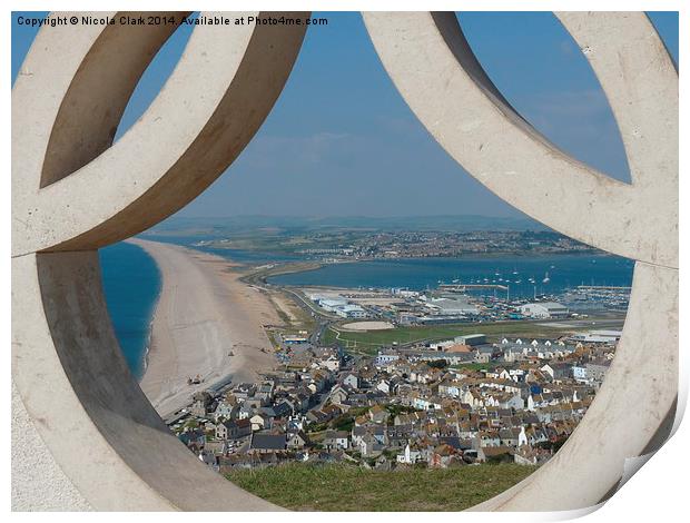 Chesil Beach Through Olympic Rings Print by Nicola Clark