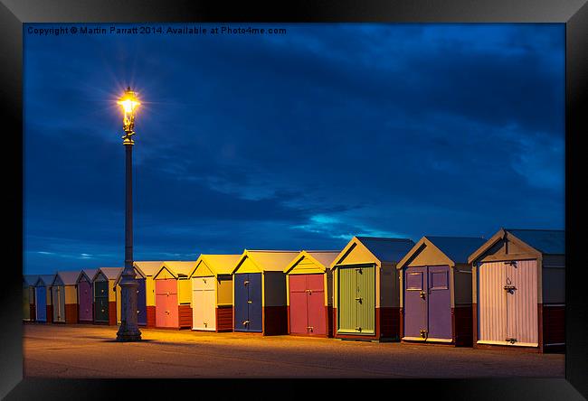 Hove Beach Huts at Night Framed Print by Martin Parratt