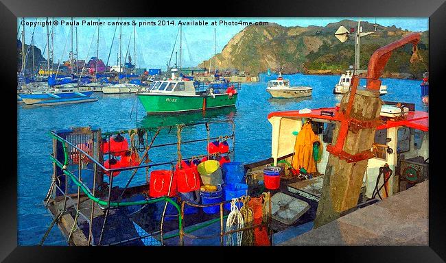  fishing boat in Ilfracombe harbour,Devon Framed Print by Paula Palmer canvas