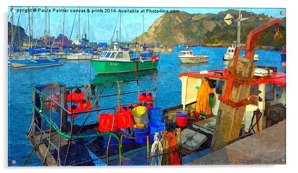 fishing boat in Ilfracombe harbour,Devon Acrylic by Paula Palmer canvas