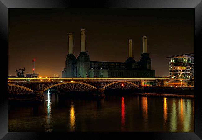  Battersea Power Station at Night Framed Print by Dean Messenger