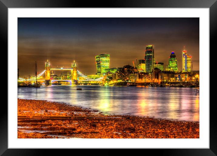  London at Night Framed Mounted Print by David Pyatt