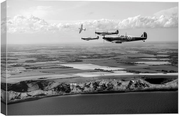White Cliffs Spitfires black and white version Canvas Print by Gary Eason
