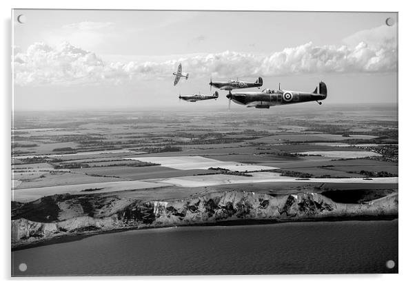 White Cliffs Spitfires black and white version Acrylic by Gary Eason