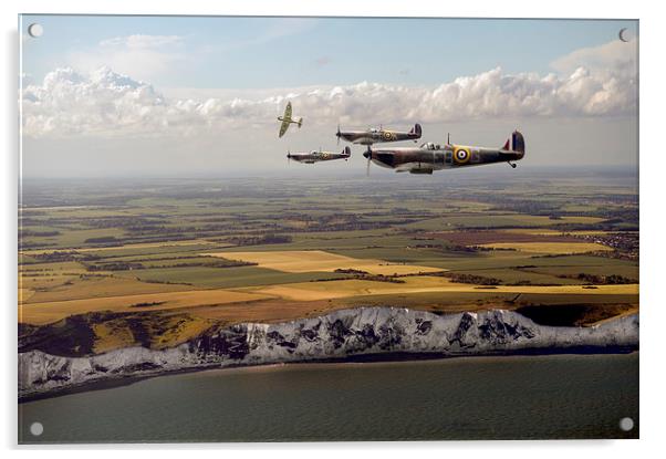 White Cliffs Spitfires Acrylic by Gary Eason