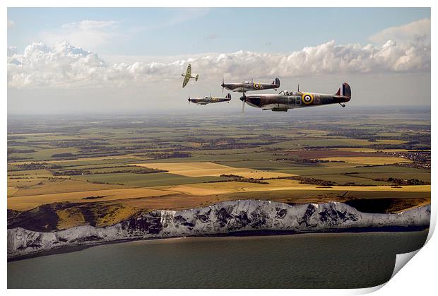 White Cliffs Spitfires Print by Gary Eason