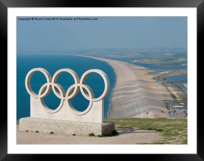 Chesil Beach and Olympic Rings Framed Mounted Print by Nicola Clark