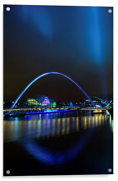  Tyne Bridge Night Reflections Acrylic by Ron Sayer