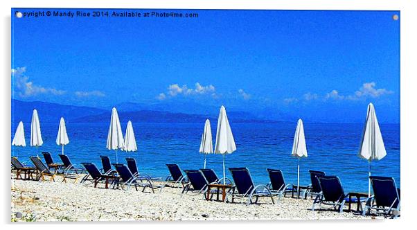 Beach chairs and parasols Acrylic by Mandy Rice