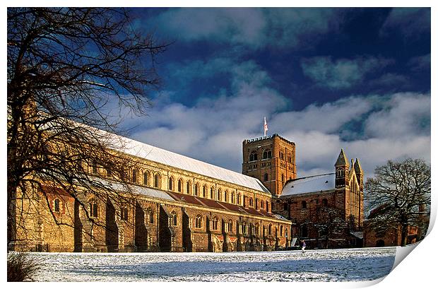  St Albans Abbey in the Snow Print by Ian Duffield