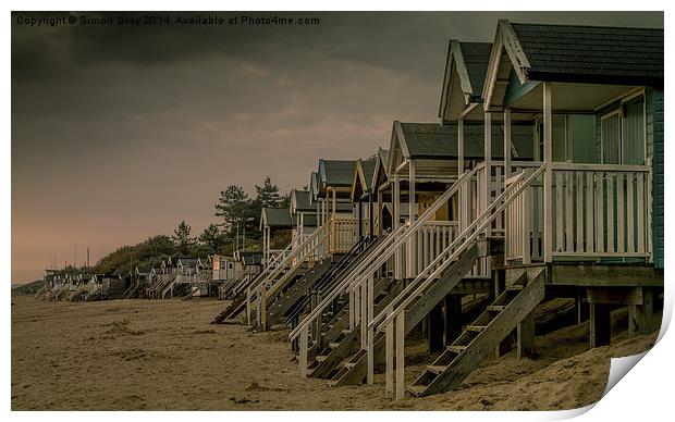  Beach Huts at Dawn Print by Simon Gray