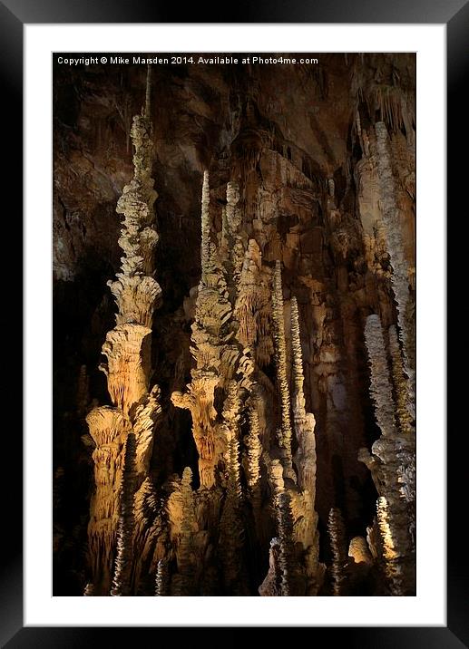 Spectacular stalagmites in the Aven Amand cave Framed Mounted Print by Mike Marsden