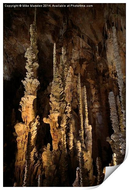 Spectacular stalagmites in the Aven Amand cave Print by Mike Marsden