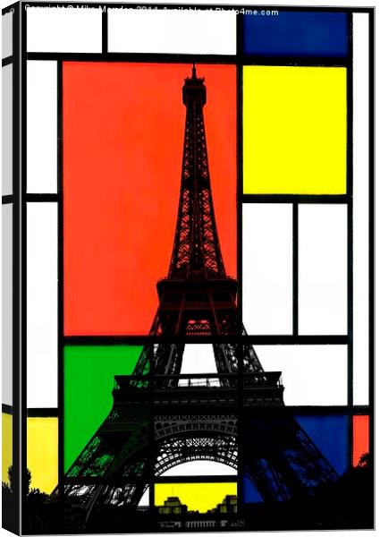 Eiffel Tower in a Piet Mondrian style painting Canvas Print by Mike Marsden