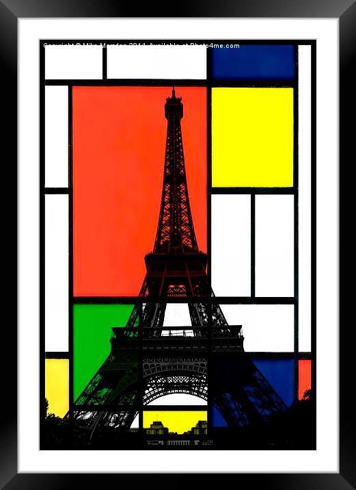 Eiffel Tower in a Piet Mondrian style painting Framed Mounted Print by Mike Marsden