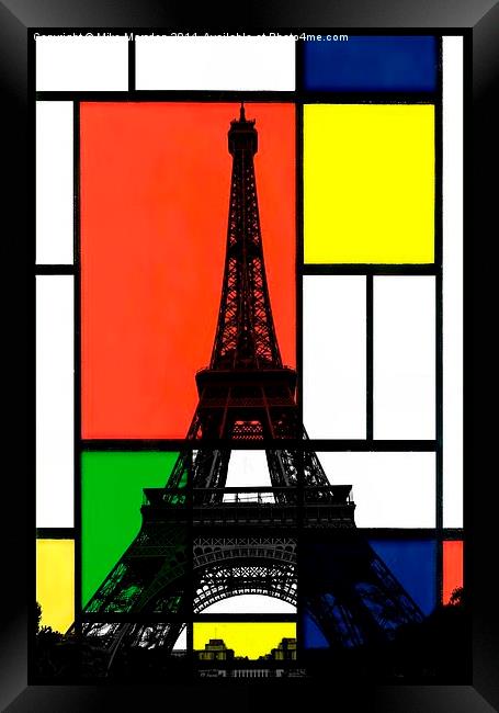 Eiffel Tower in a Piet Mondrian style painting Framed Print by Mike Marsden