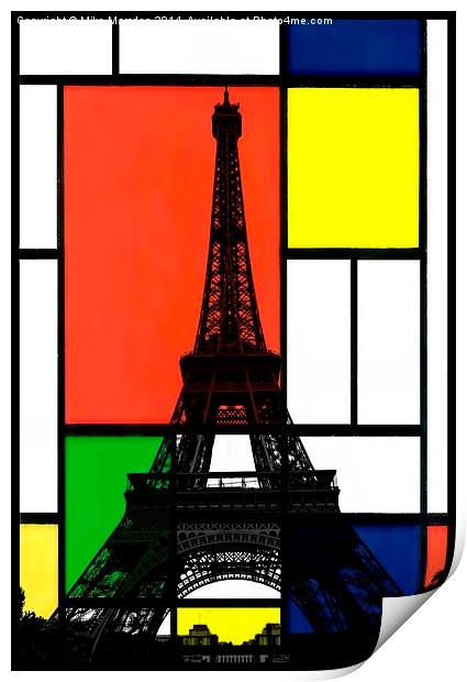 Eiffel Tower in a Piet Mondrian style painting Print by Mike Marsden