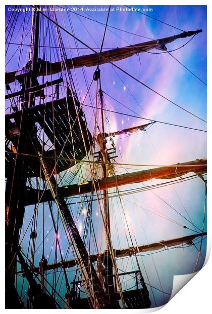 Tall Ship Rigging Set Against A Colourful Sky  Print by Mike Marsden