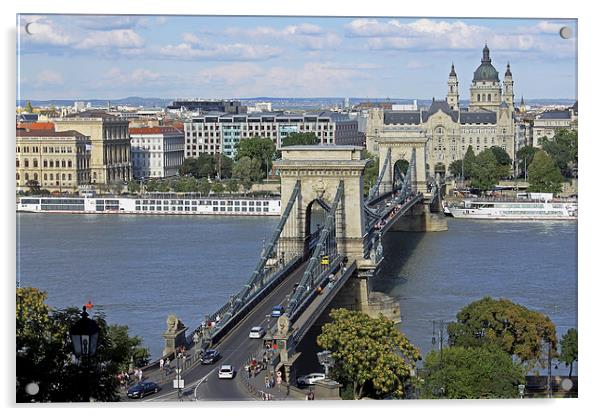 Chain Bridge Budapest Acrylic by Tony Murtagh