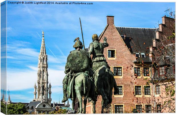 Don Quixote and Sancho Panza in Brussels  Canvas Print by Judith Lightfoot