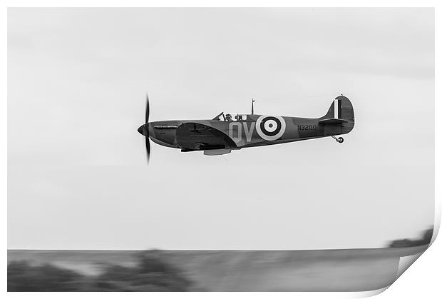 Spitfire low-level flying black and white version Print by Gary Eason