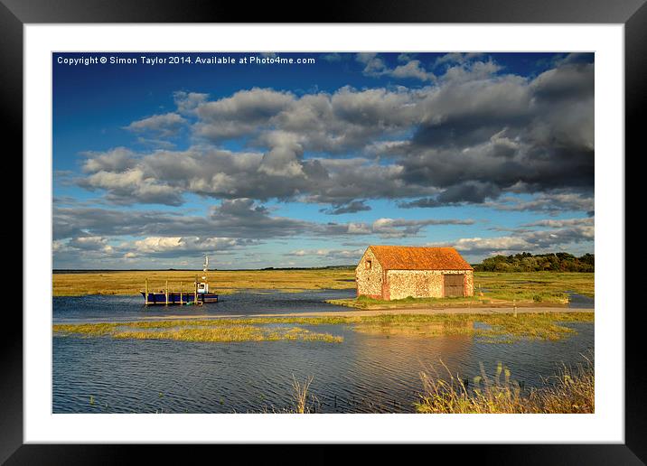  Thornham coal shed at high tide Framed Mounted Print by Simon Taylor