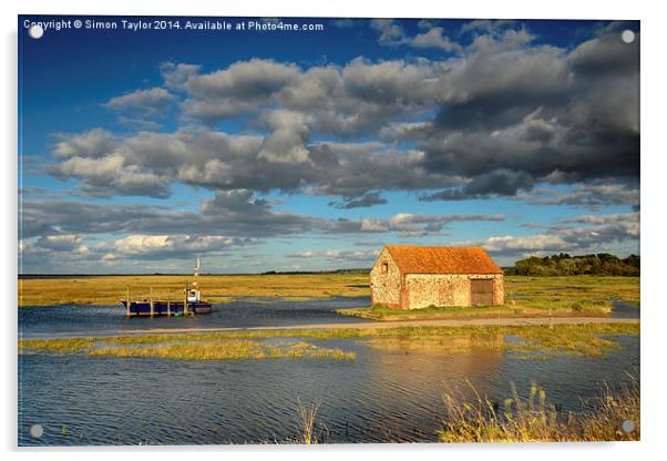  Thornham coal shed at high tide Acrylic by Simon Taylor