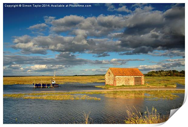  Thornham coal shed at high tide Print by Simon Taylor