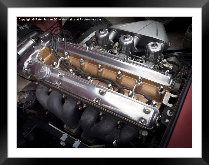  E-Type Jaguar Sports Car Engine Framed Mounted Print by Peter Jordan