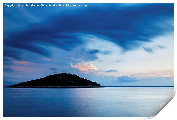 Storm moving in over Veli Osir Island at sunrise Print by Ian Middleton