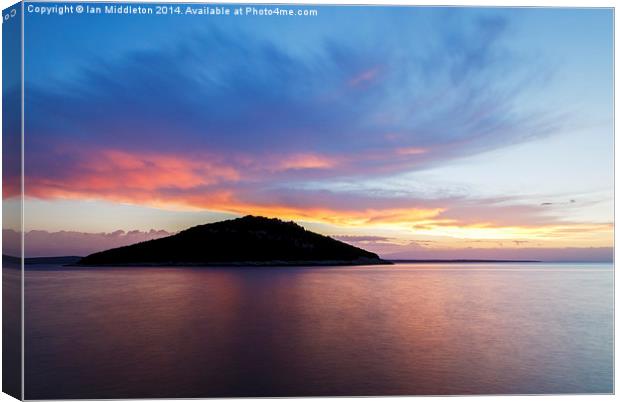 Veli Osir Island at sunrise, Losinj Island, Croati Canvas Print by Ian Middleton