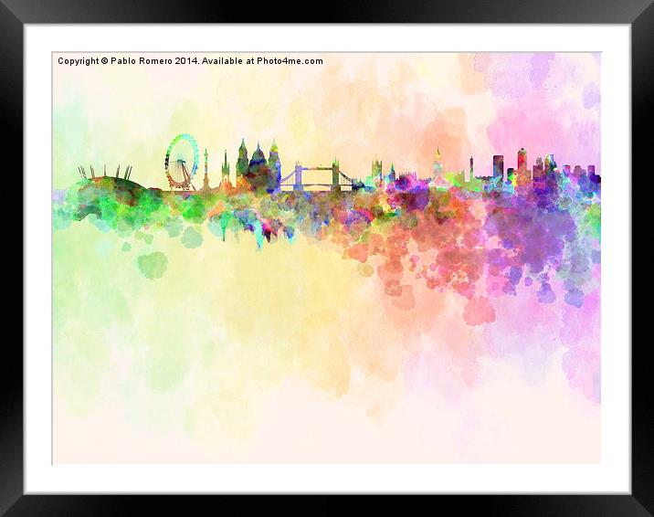 London skyline in watercolor background Framed Mounted Print by Pablo Romero