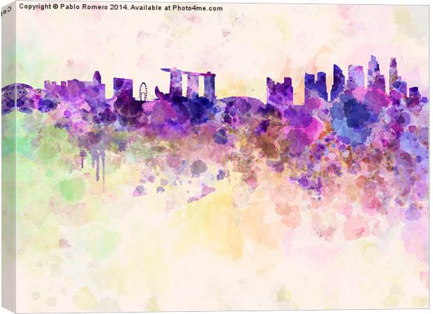 Singapore skyline in watercolor background Canvas Print by Pablo Romero
